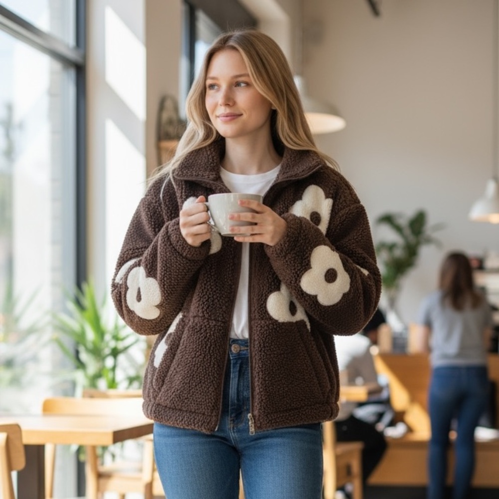 NWT MARK EDWARD STUDIO Faux Fur Daisy Teddy Jacket Y2K Small